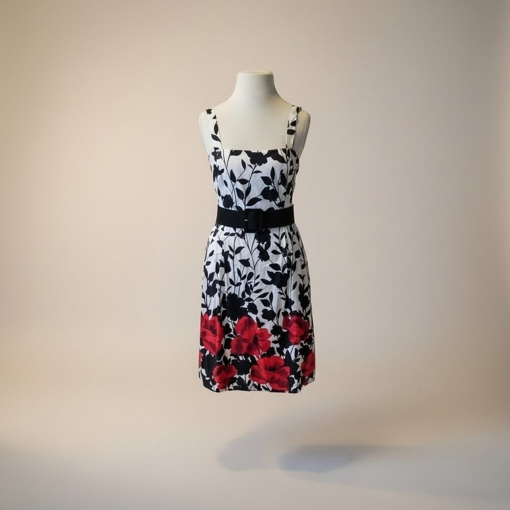 Vintage Jessica Howard Size 10 Black White Red Floral Tea Party Dress - Picture 6 of 7
